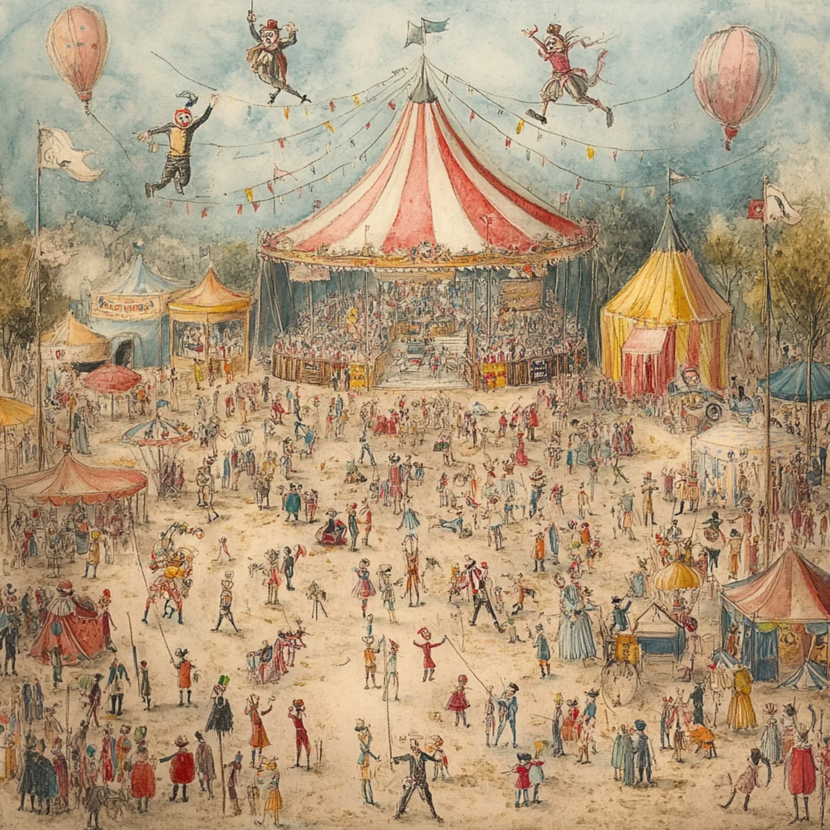 Illustration vintage d’un grand chapiteau et d’un public de cirque